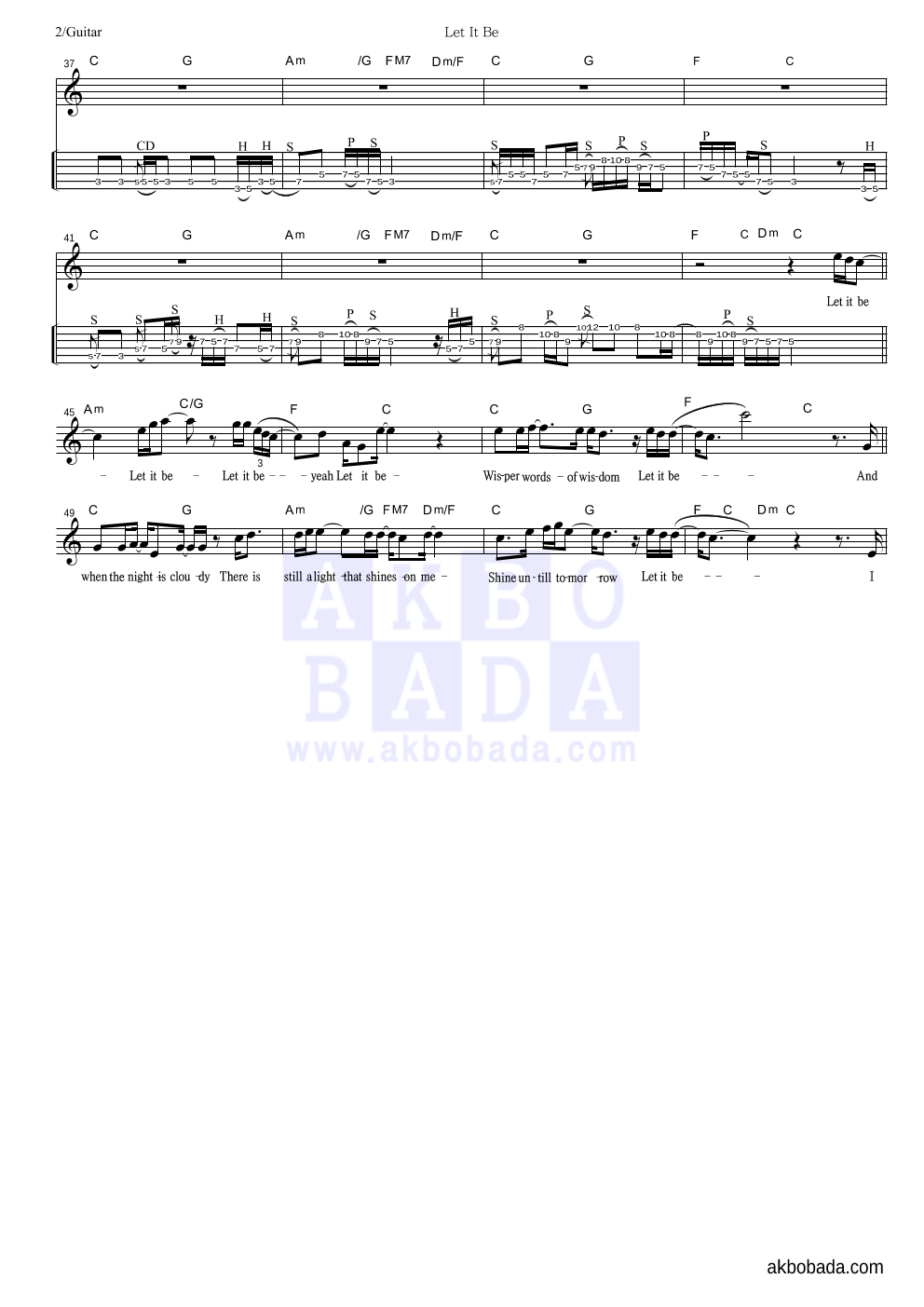 Beatles - Let it be (Single Ver.) 기타(Tab) 악보 