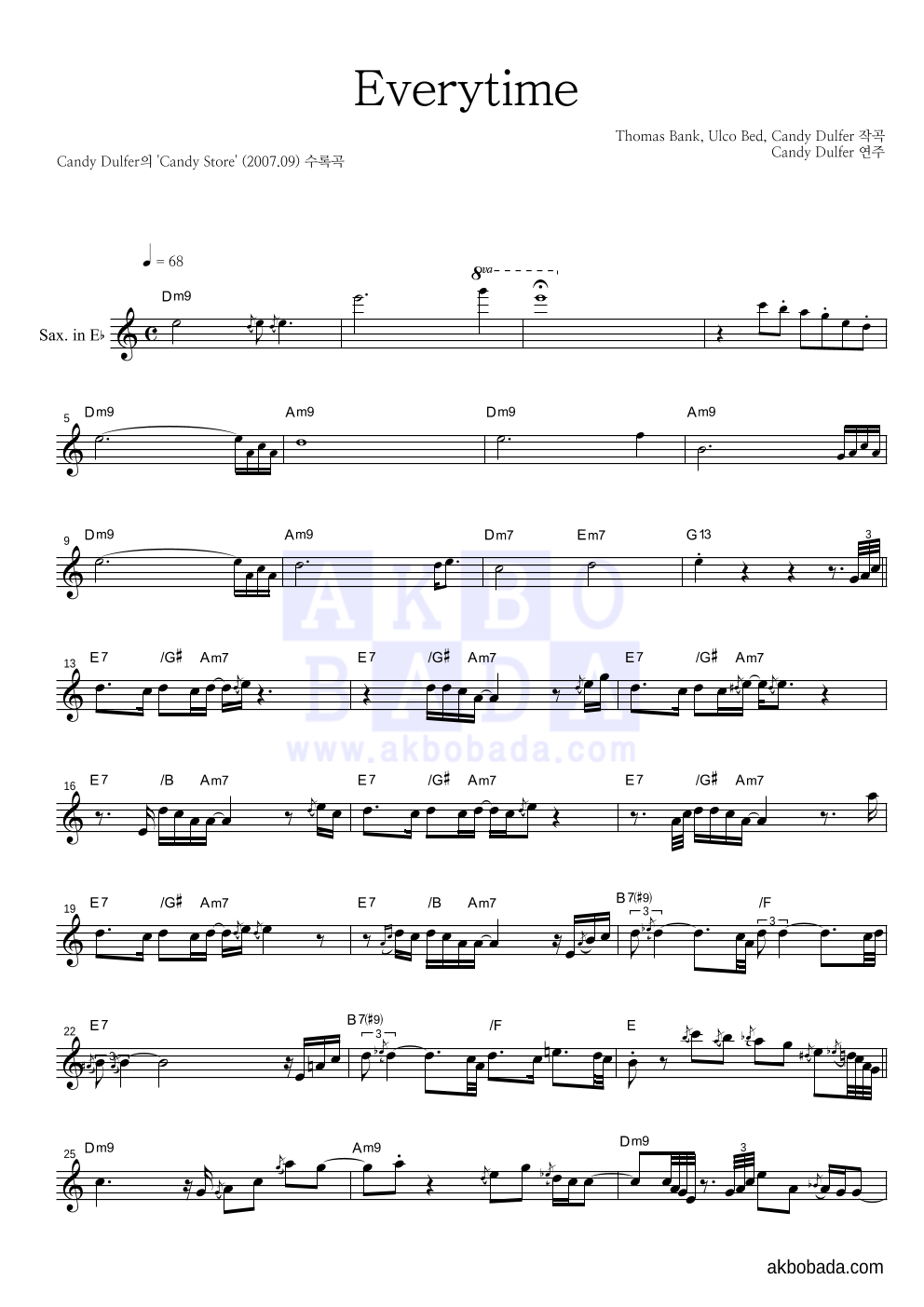 Candy Dulfer - Everytime Eb색소폰 악보 