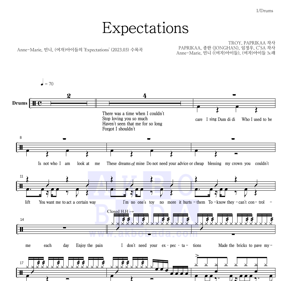 Anne-Marie,민니,(여자)아이들 - Expectations 드럼(Tab) 악보 