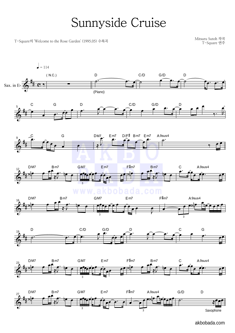 T-Square - Sunnyside Cruise Eb색소폰 악보 