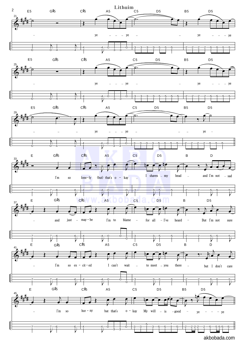Nirvana - Lithium 베이스(Tab) 악보 