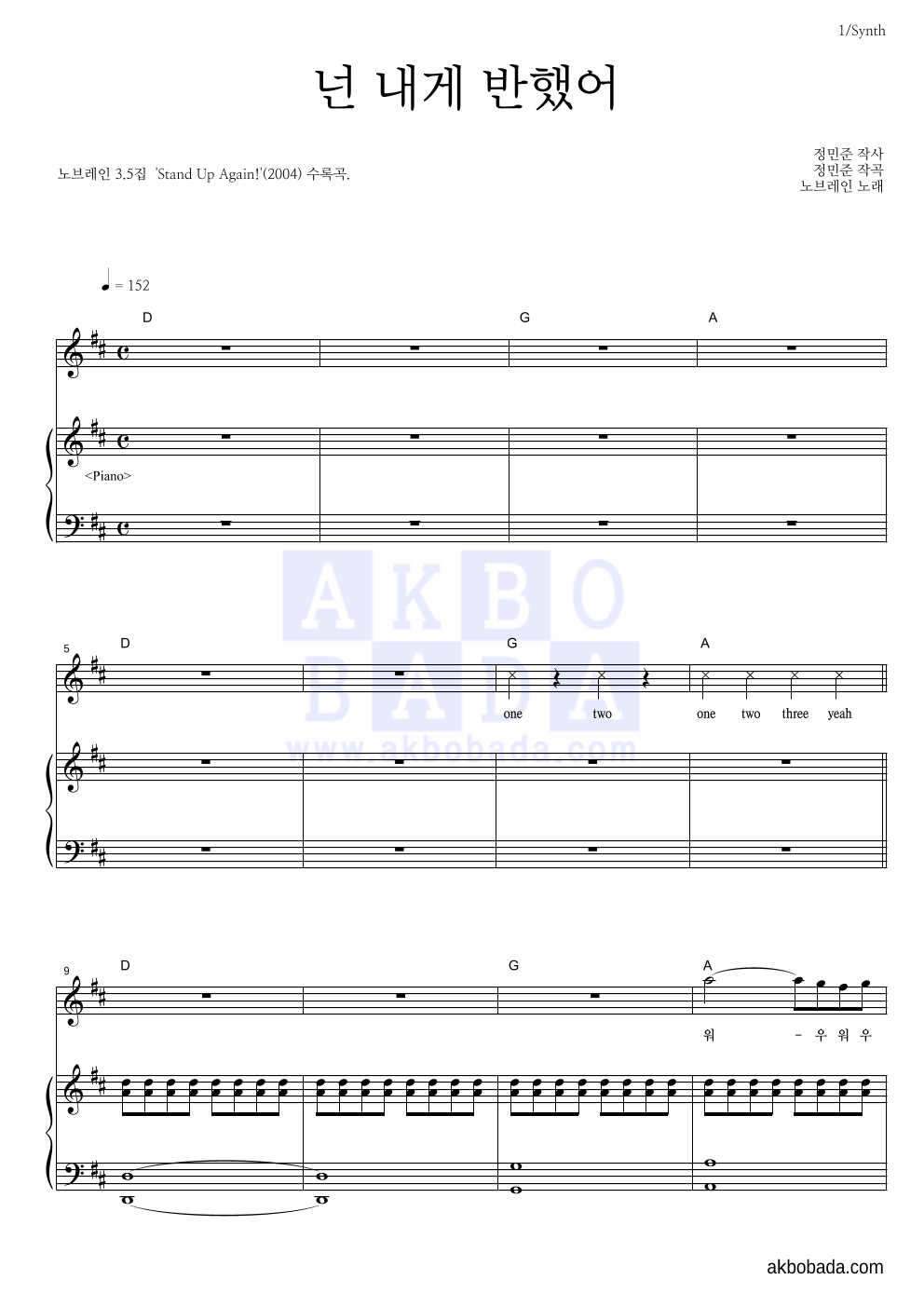 노브레인 - 넌 내게 반했어 건반 악보 