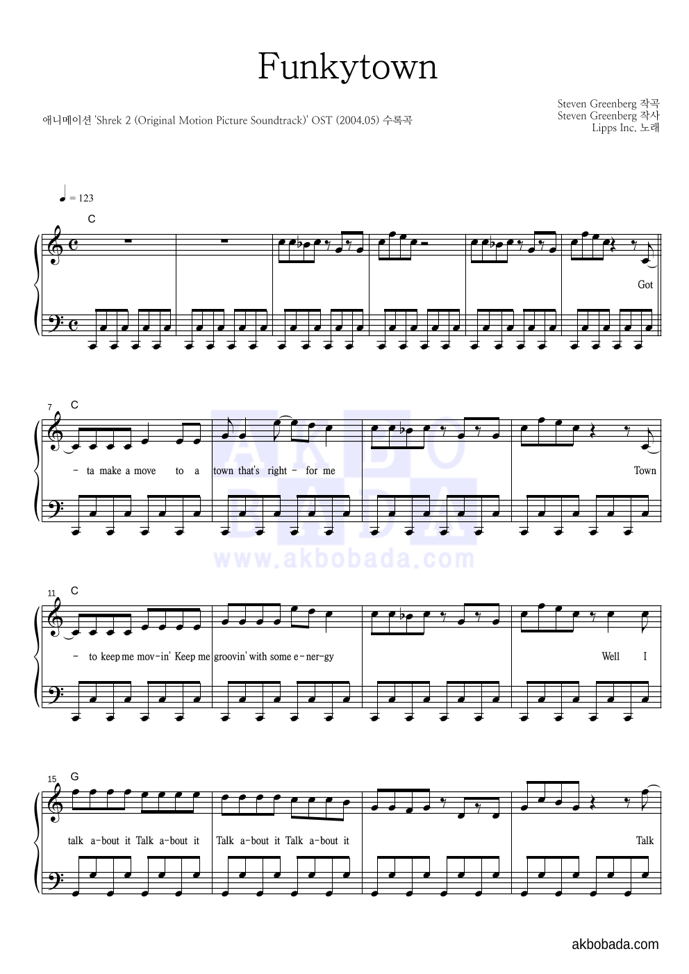Lipps Inc. Funkytown 악보 악보바다