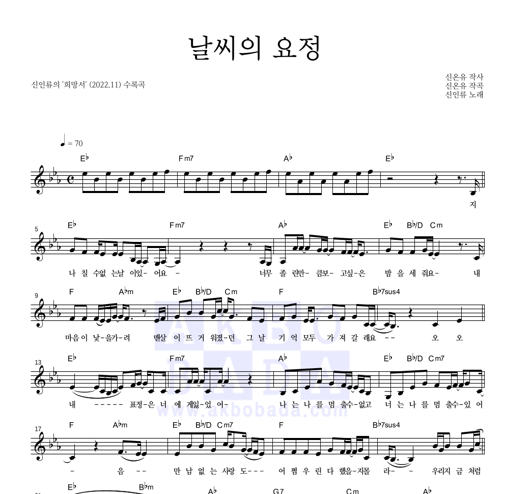 신인류 - 날씨의 요정 멜로디 악보 