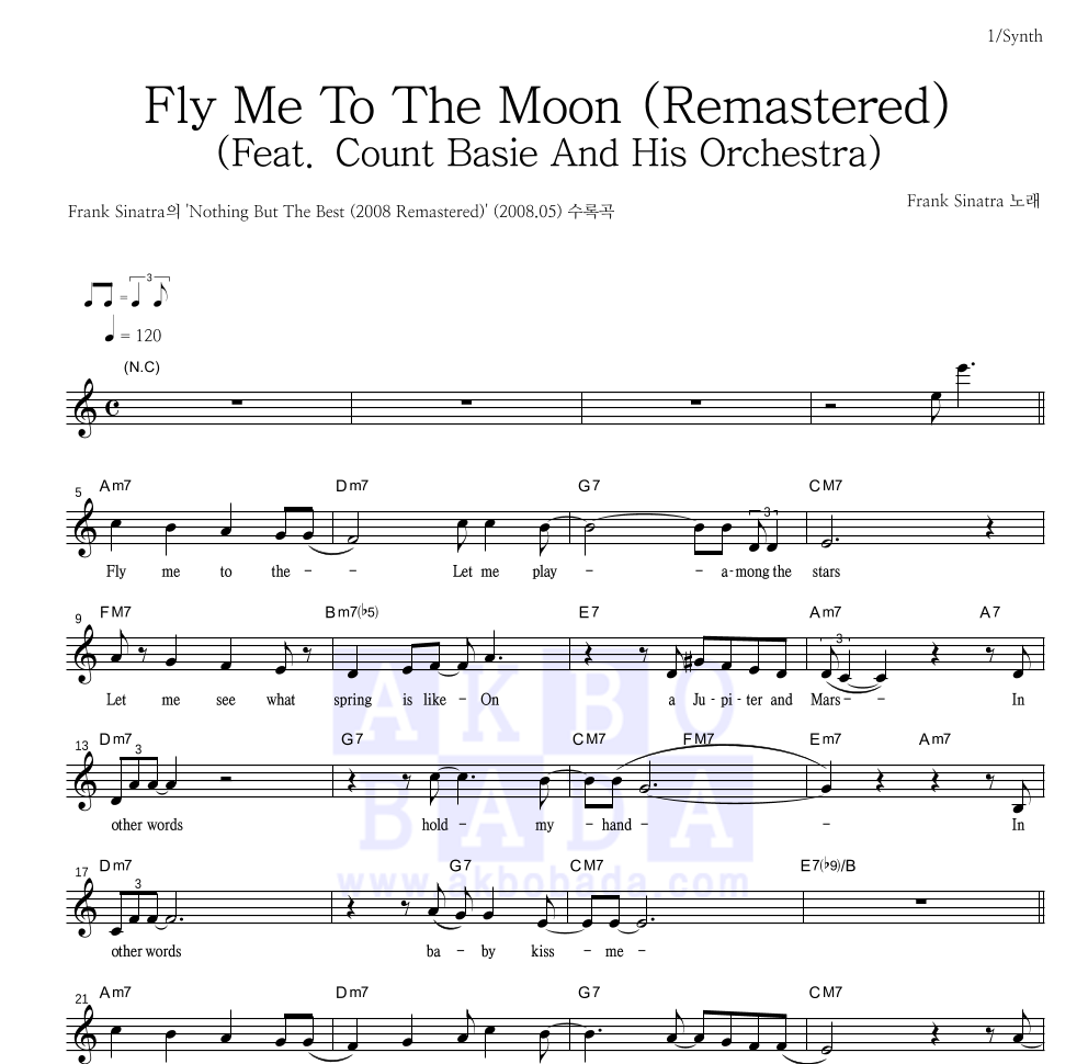 Frank Sinatra - Fly Me To The Moon (Remastered) (Feat. Count Basie And His Orchestra) 멜로디 악보 