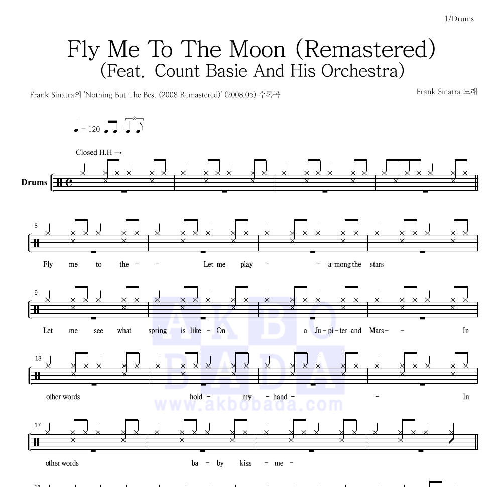 Frank Sinatra - Fly Me To The Moon (Remastered) (Feat. Count Basie And His Orchestra) 드럼(Tab) 악보 