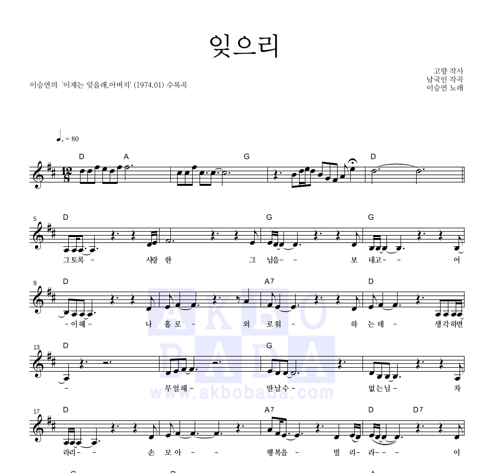 이승연 - 잊으리 멜로디 악보 