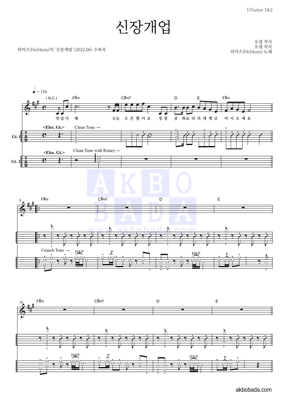 히미츠 - 신장개업 기타(Tab) 악보 