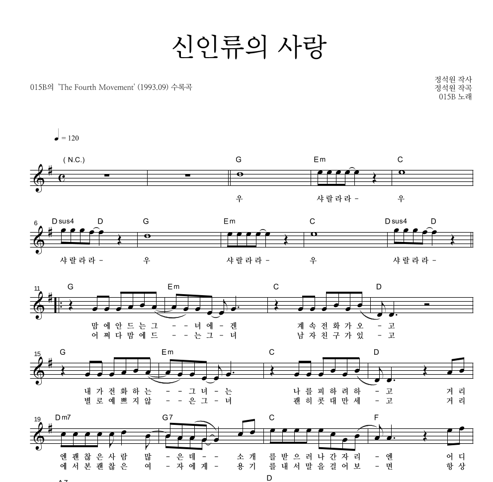 015B - 신인류의 사랑 멜로디 악보 