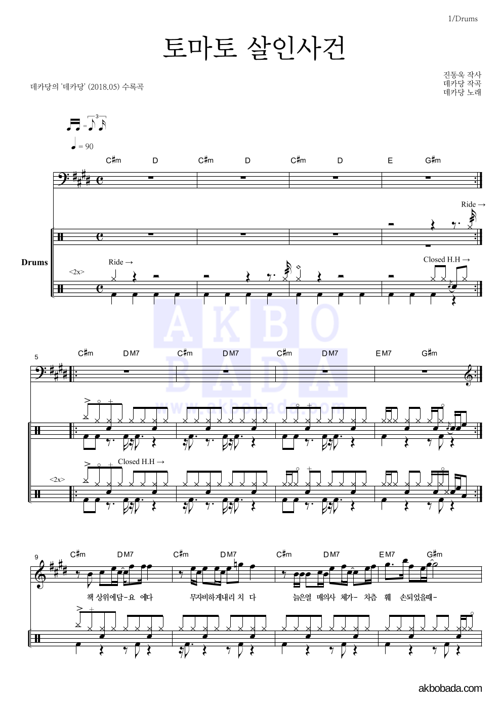 데카당 - 토마토 살인사건 드럼 악보 