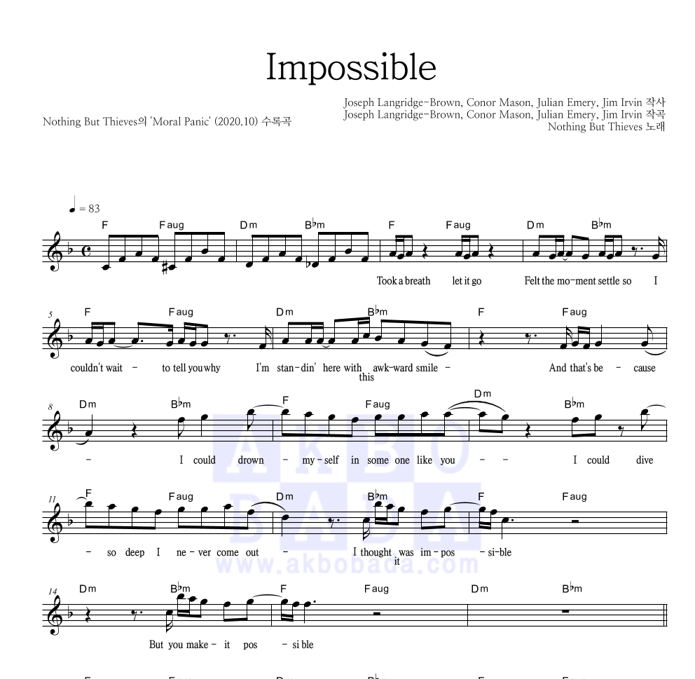 Nothing But Thieves - Impossible 멜로디 악보 