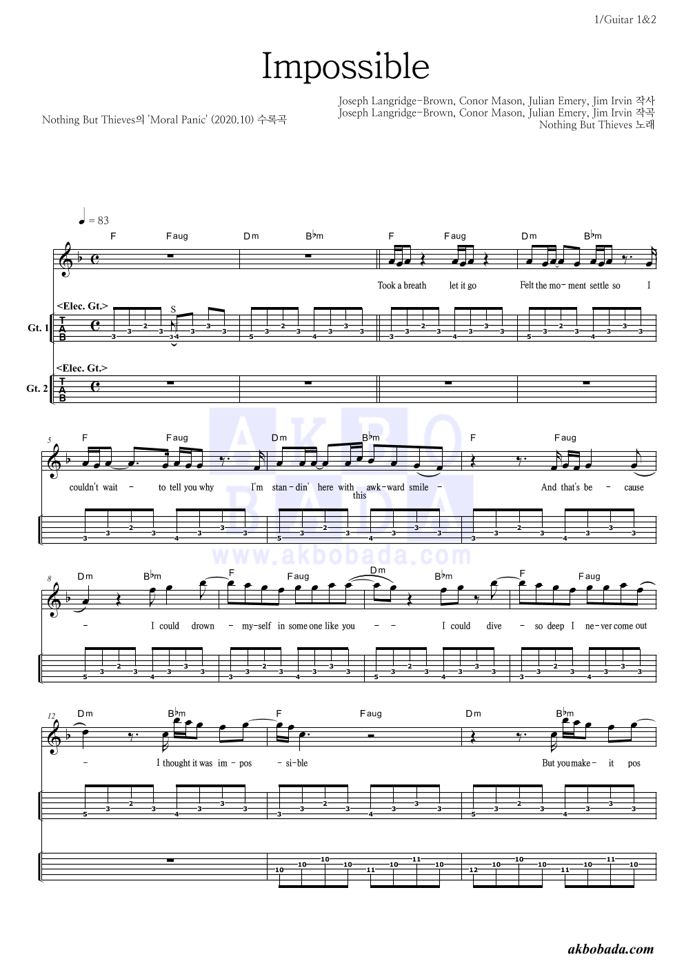 Nothing But Thieves - Impossible 기타(Tab) 악보 