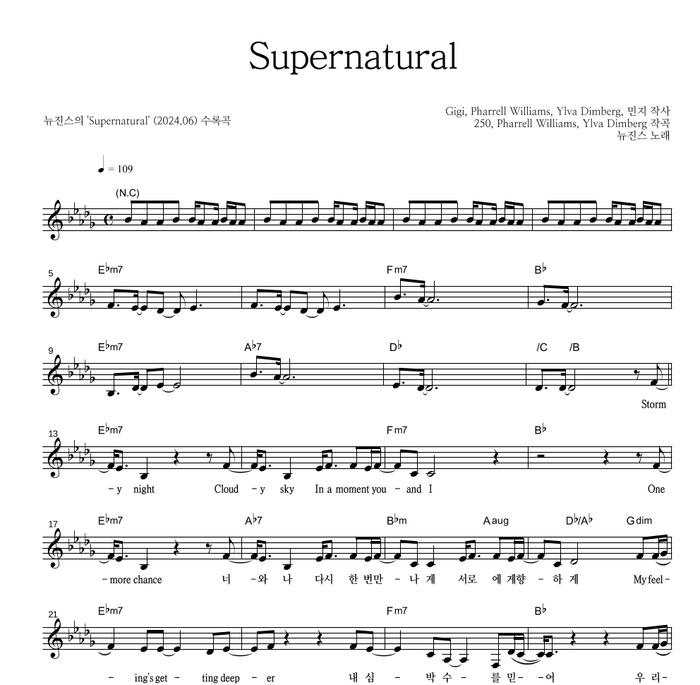 뉴진스 - Supernatural 멜로디 악보 