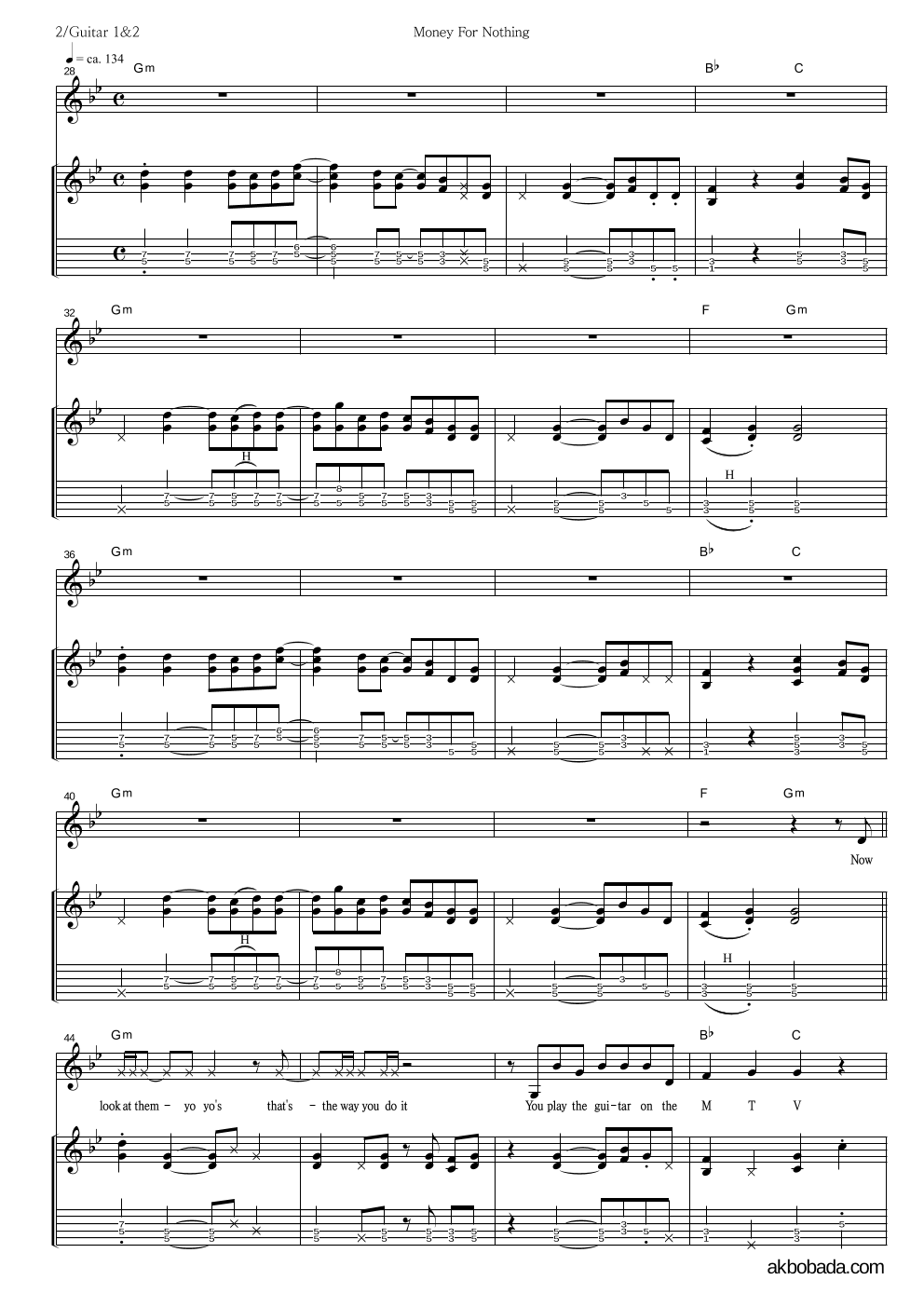 Dire Straits - Money For Nothing 기타1,2 악보 