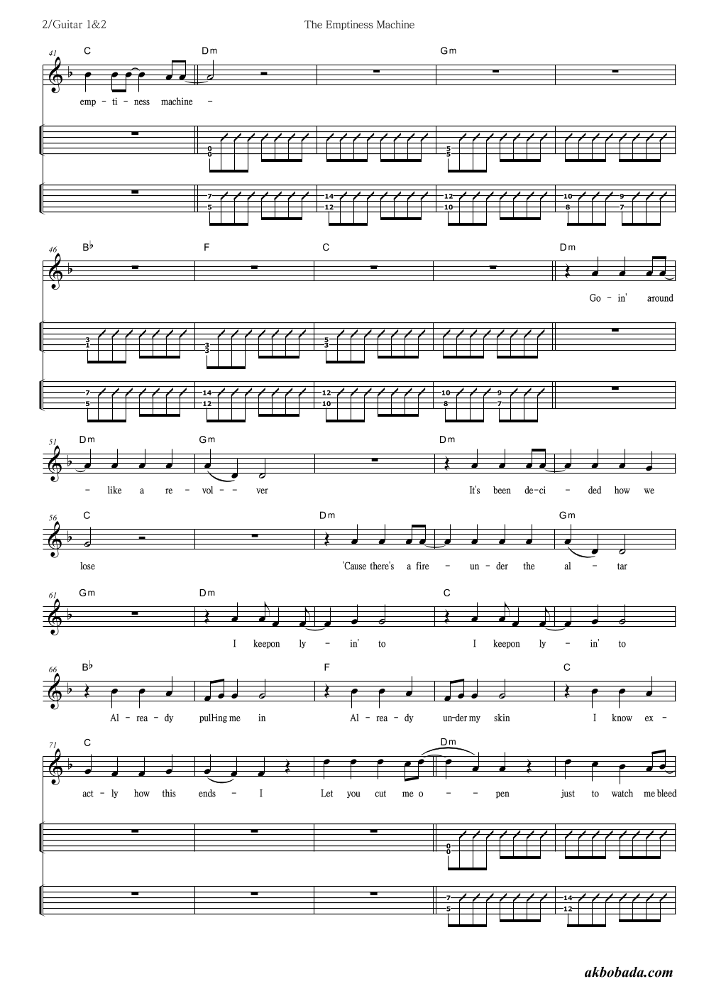 LINKIN PARK - The Emptiness Machine 기타(Tab) 악보 