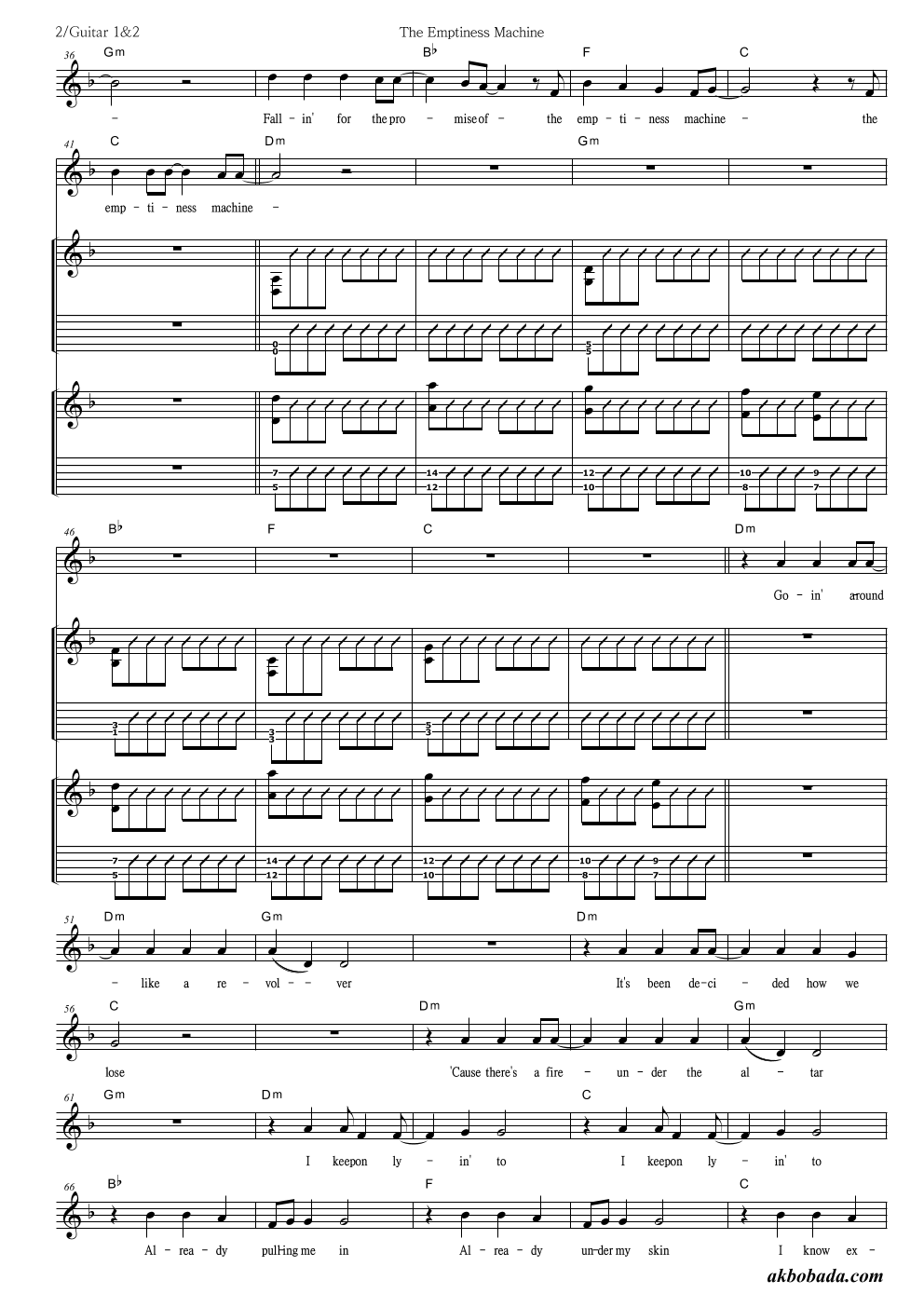 LINKIN PARK - The Emptiness Machine 기타 악보 