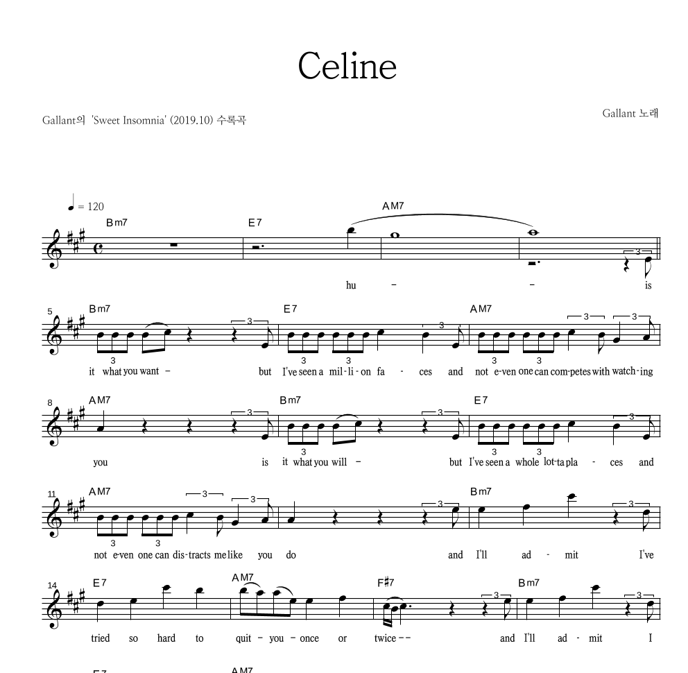 Gallant - Céline 멜로디 악보 