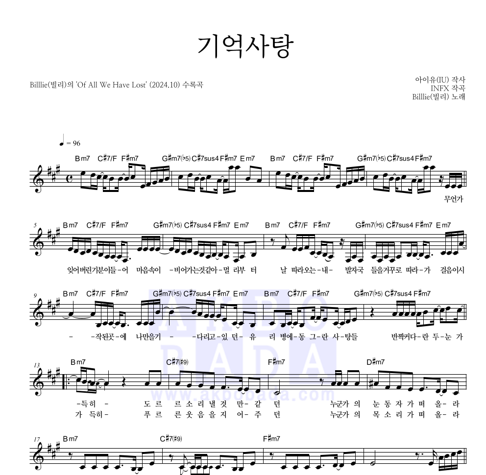 Billlie(빌리) - 기억사탕 멜로디 악보 