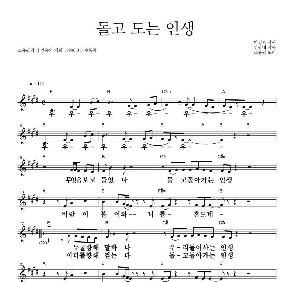 조용필 - 돌고 도는 인생 멜로디 큰가사 악보 