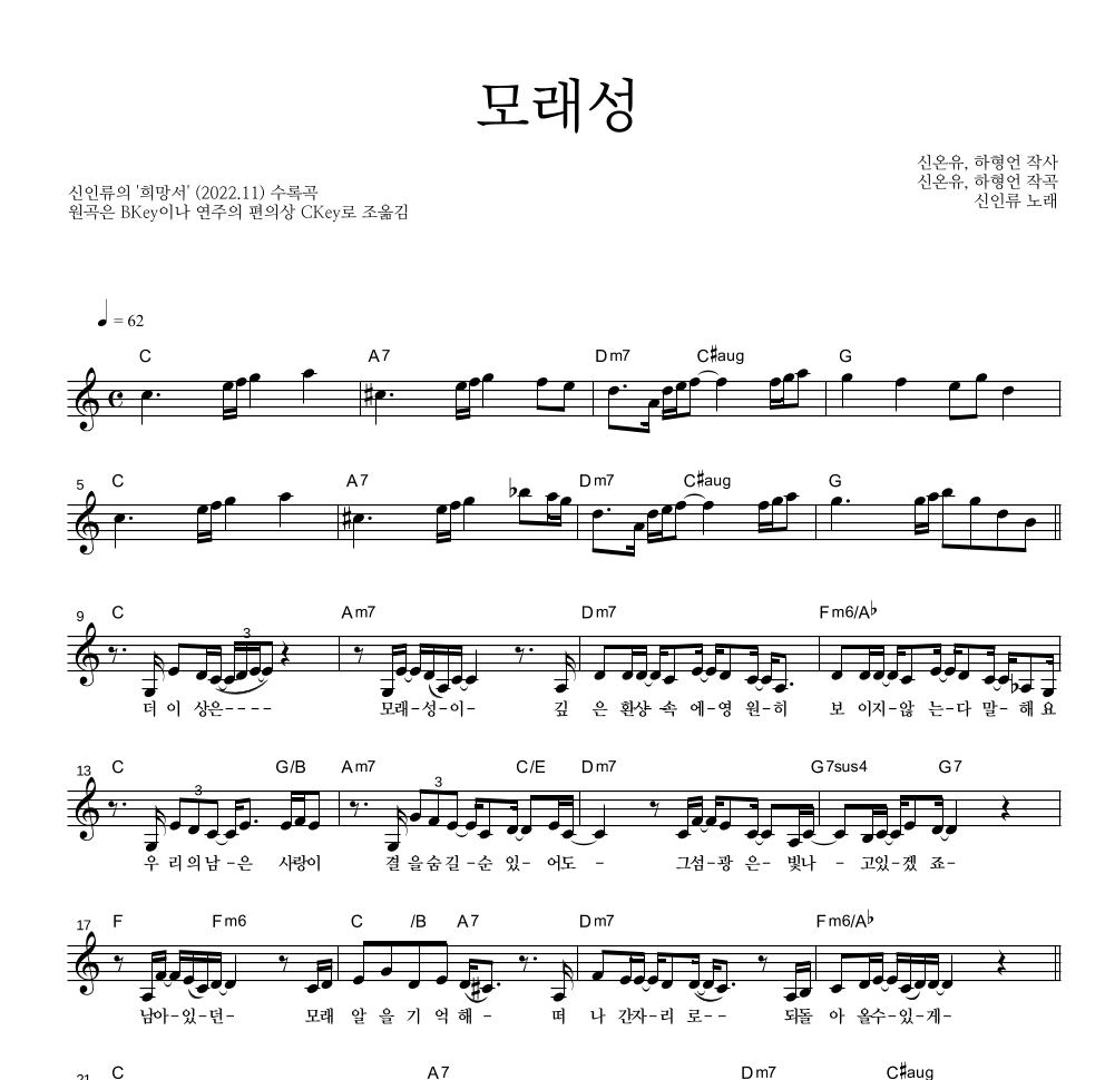 신인류 - 모래성 멜로디 악보 