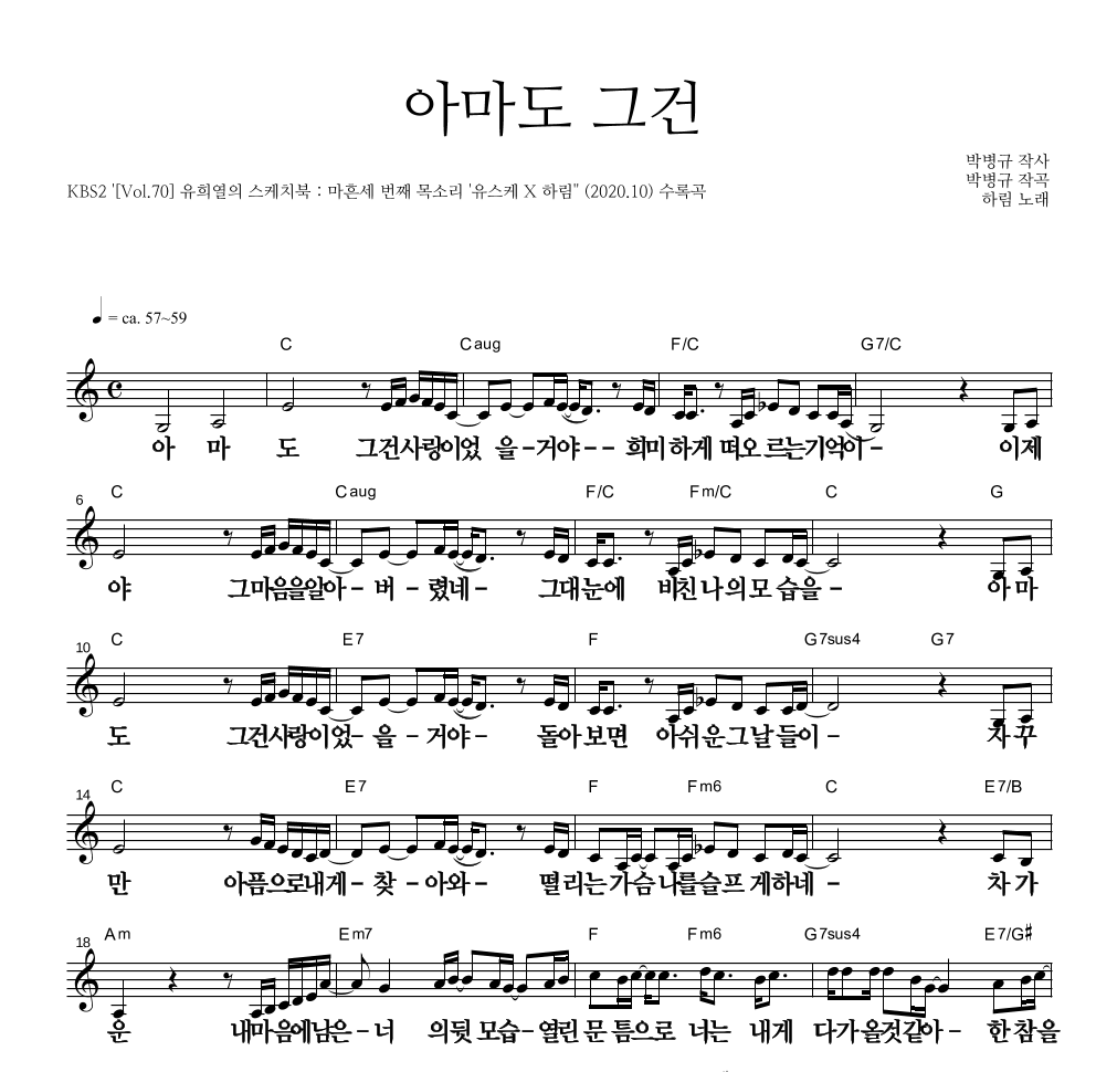 하림 - 아마도 그건 멜로디 큰가사 악보 