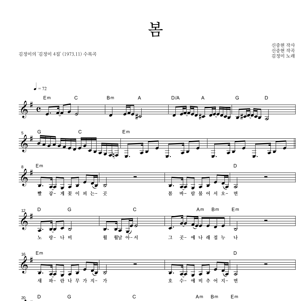 김정미 - 봄 멜로디 악보 