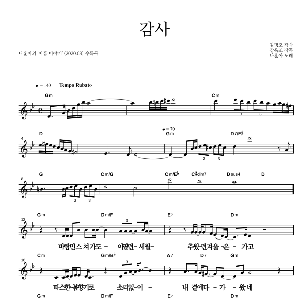나훈아 - 감사 멜로디 큰가사 악보 
