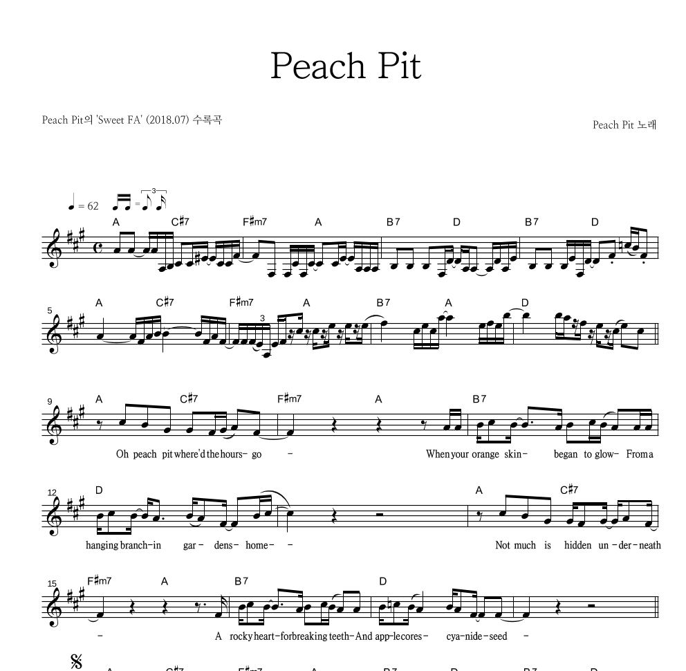 Peach Pit - Peach Pit 멜로디 악보 