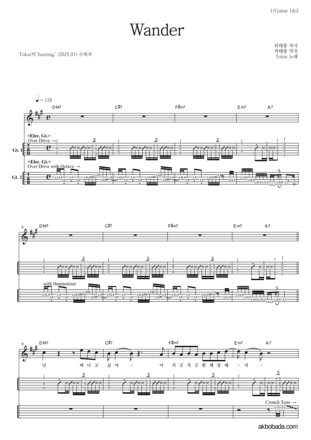 토카이 - Wander 기타(Tab) 악보 
