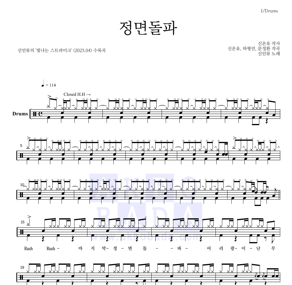 신인류 - 정면돌파 드럼(Tab) 악보 