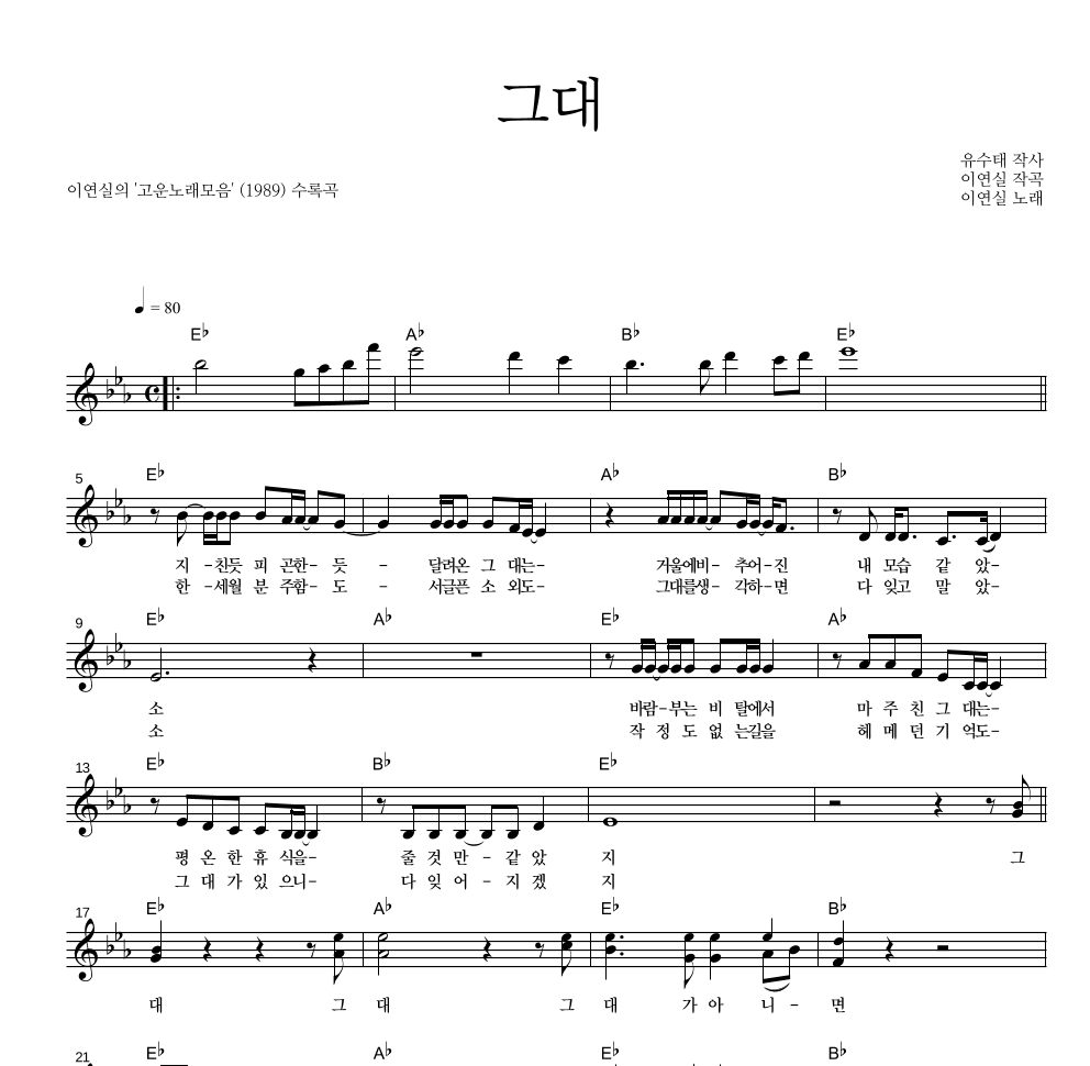 이연실 - 그대 멜로디 악보 