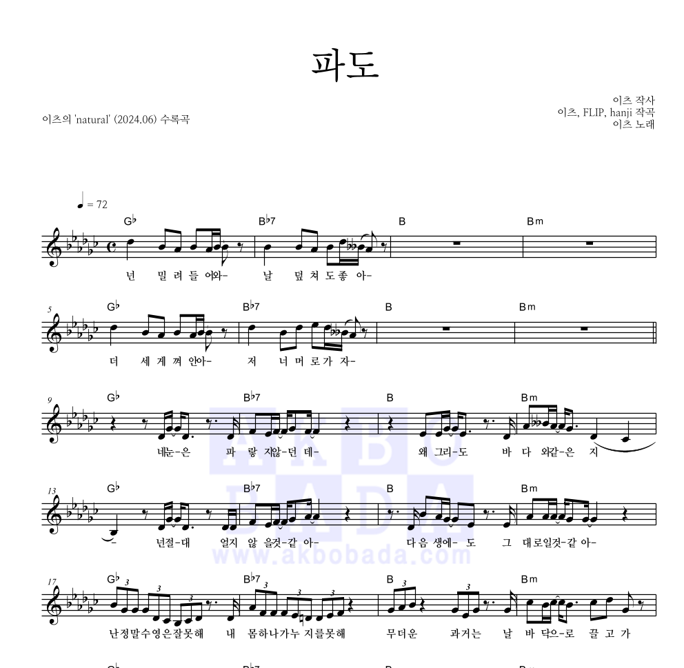 이츠 - 파도 멜로디 악보 