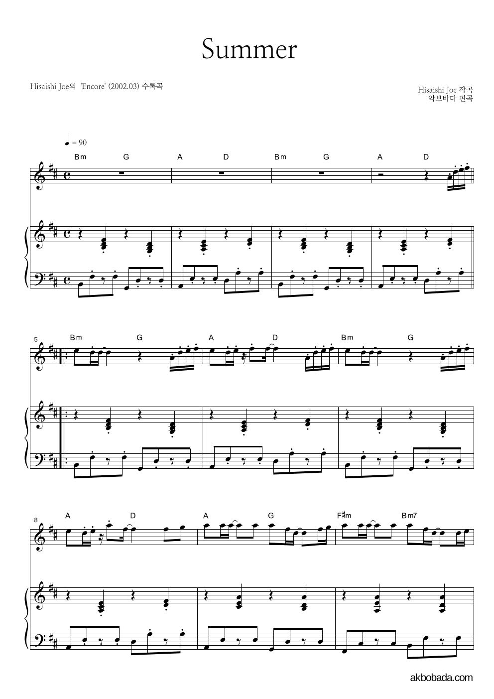 Hisaishi Joe - Summer Solo&피아노 악보 