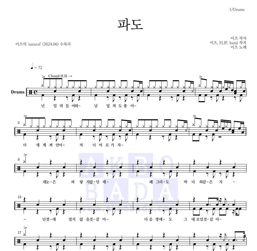 이츠 - 파도 드럼(Tab) 악보 