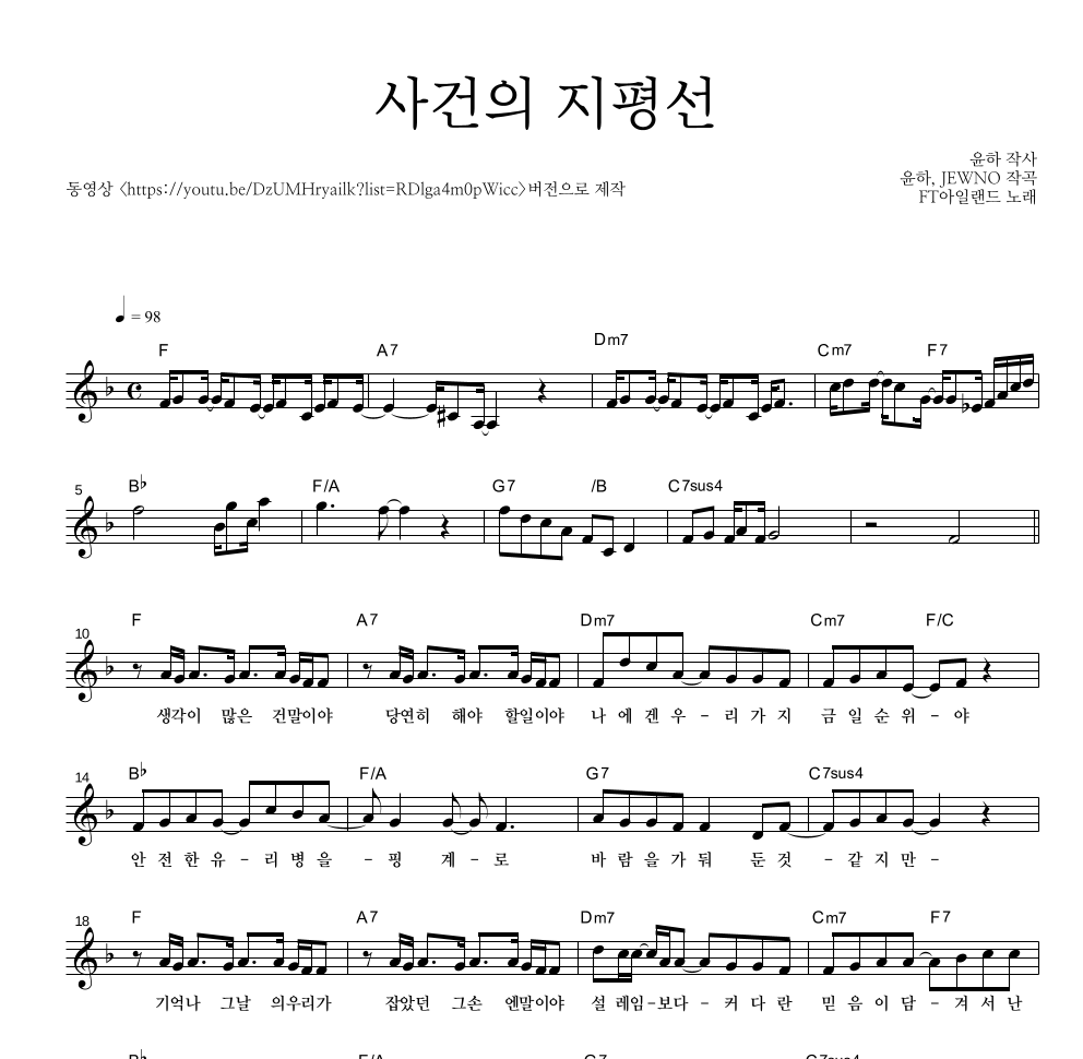 FT 아일랜드 - 사건의 지평선 멜로디 악보 