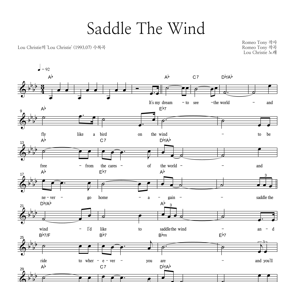 Lou Christie - Saddle The Wind 멜로디 악보 