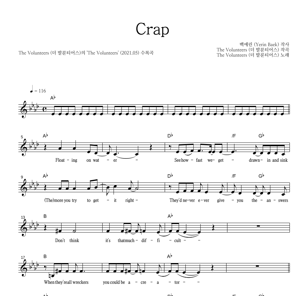 The Volunteers - Crap 멜로디 악보 