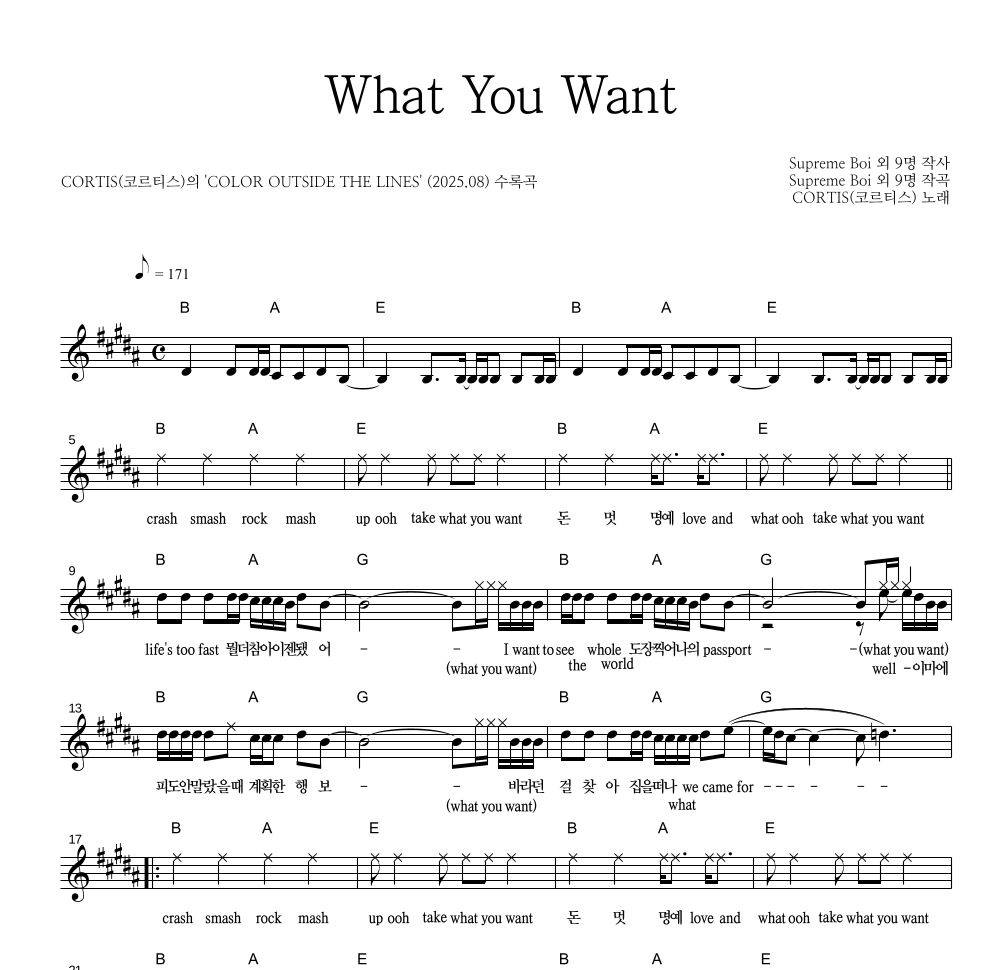 CORTIS(코르티스) - What You Want 멜로디 악보 