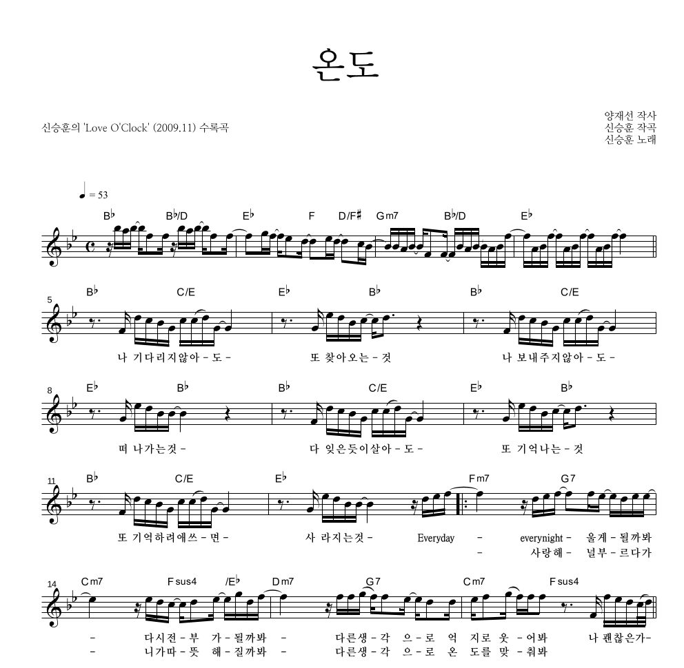 신승훈 - 온도 멜로디 악보 