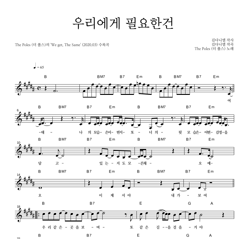 더 폴스 - 우리에게 필요한건 멜로디 악보 