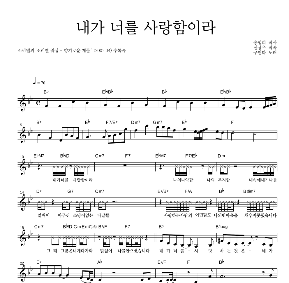 구현화 - 내가 너를 사랑함이라 멜로디 악보 