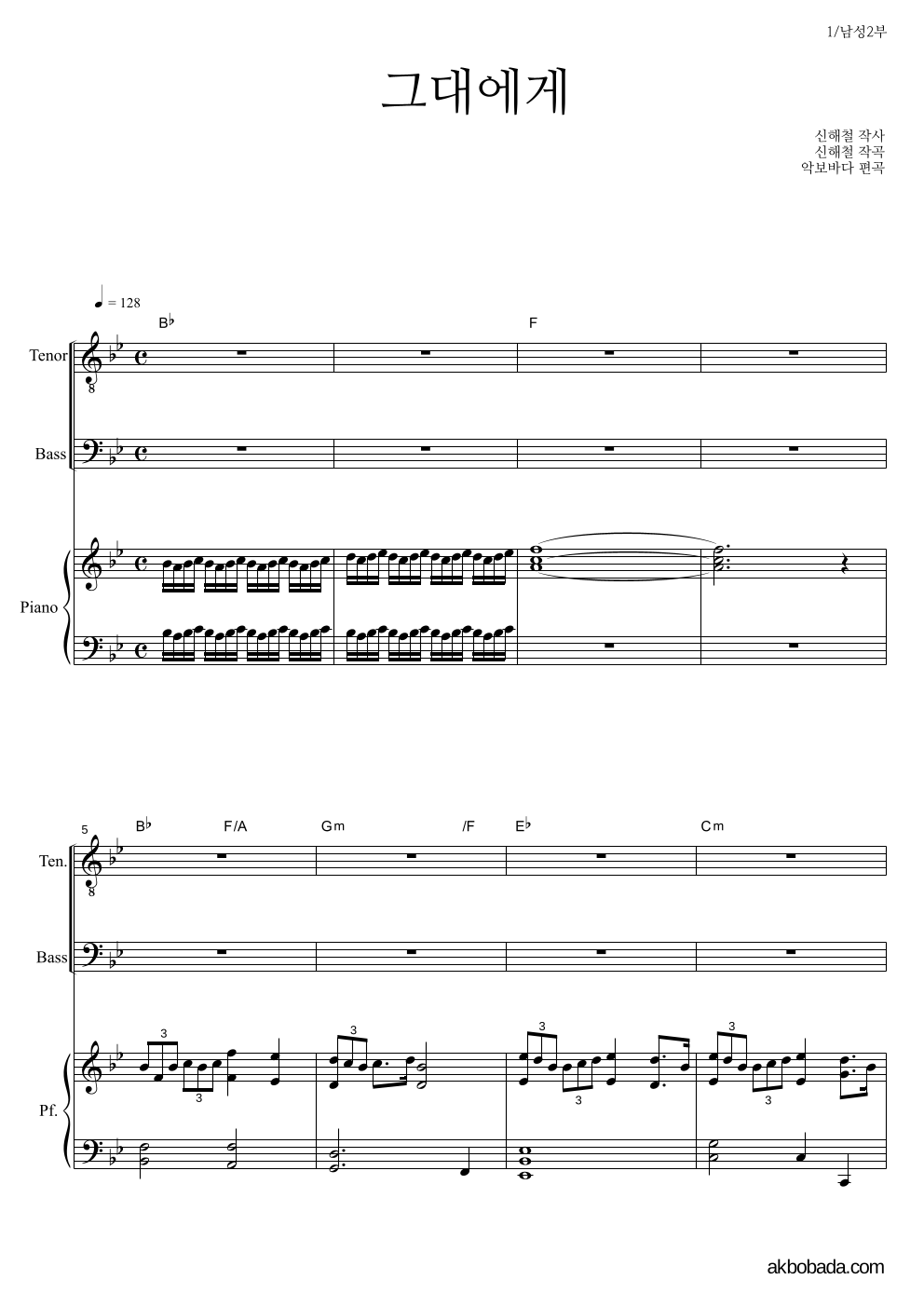신해철 - 그대에게 남성2부 악보 