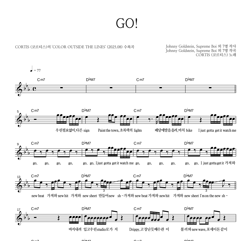 CORTIS(코르티스) - GO! 멜로디 악보 
