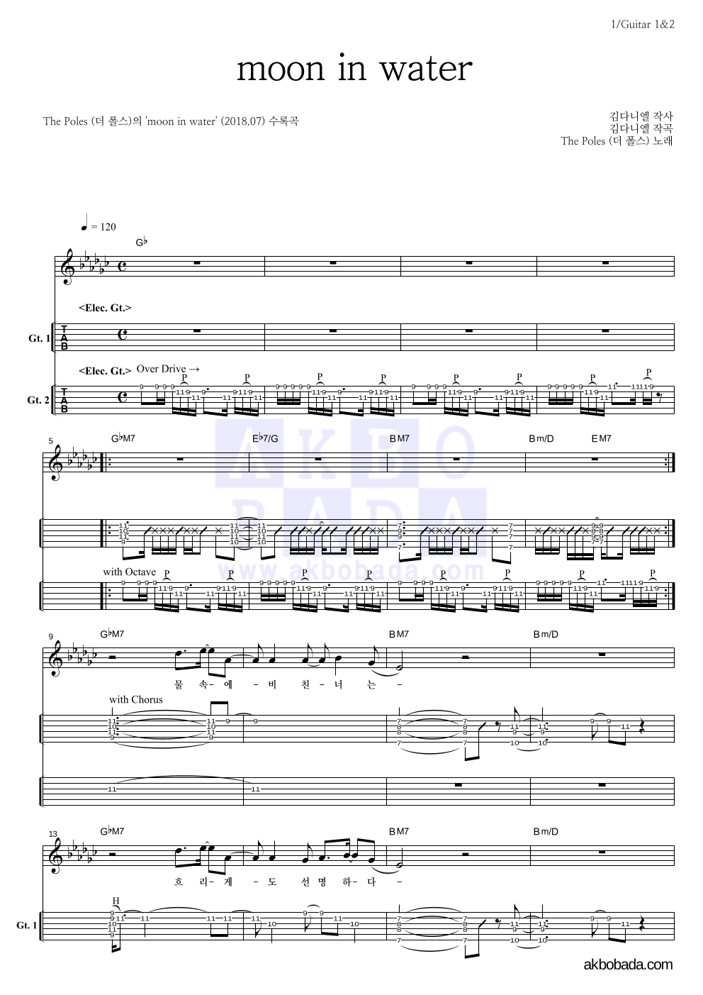 더 폴스 - moon in water 기타(Tab) 악보 