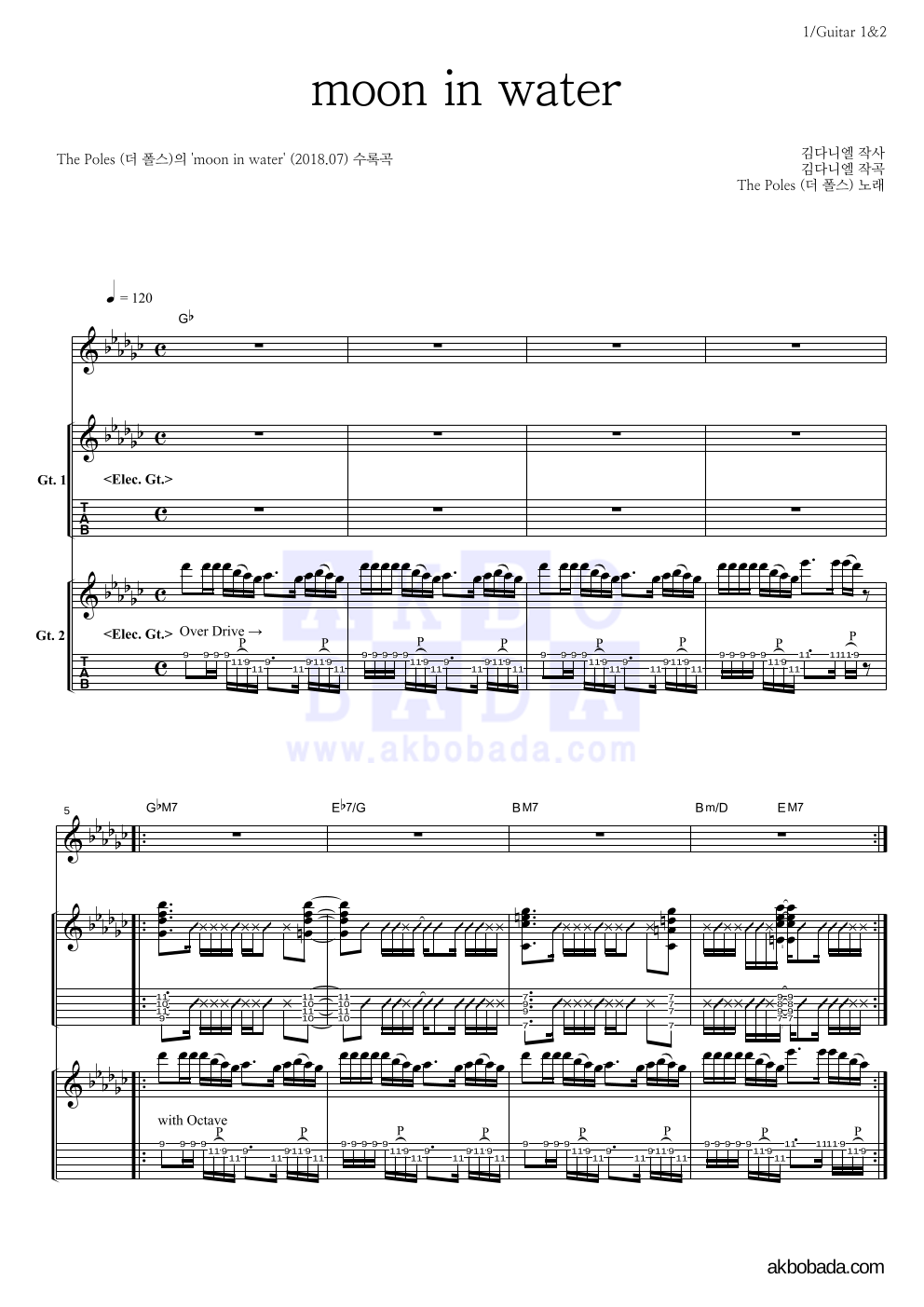 더 폴스 - moon in water 기타 악보 