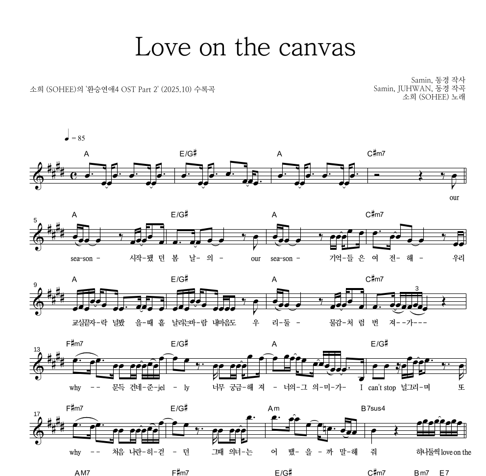 소희(RIIZE) - Love on the canvas 멜로디 악보 