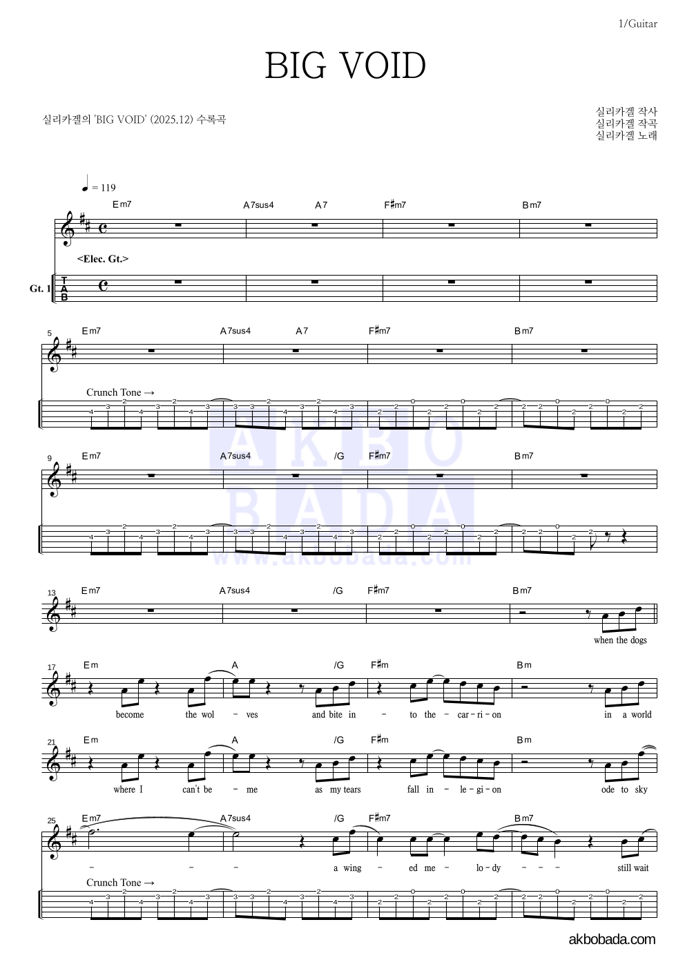 실리카겔 - BIG VOID 기타(Tab) 악보 