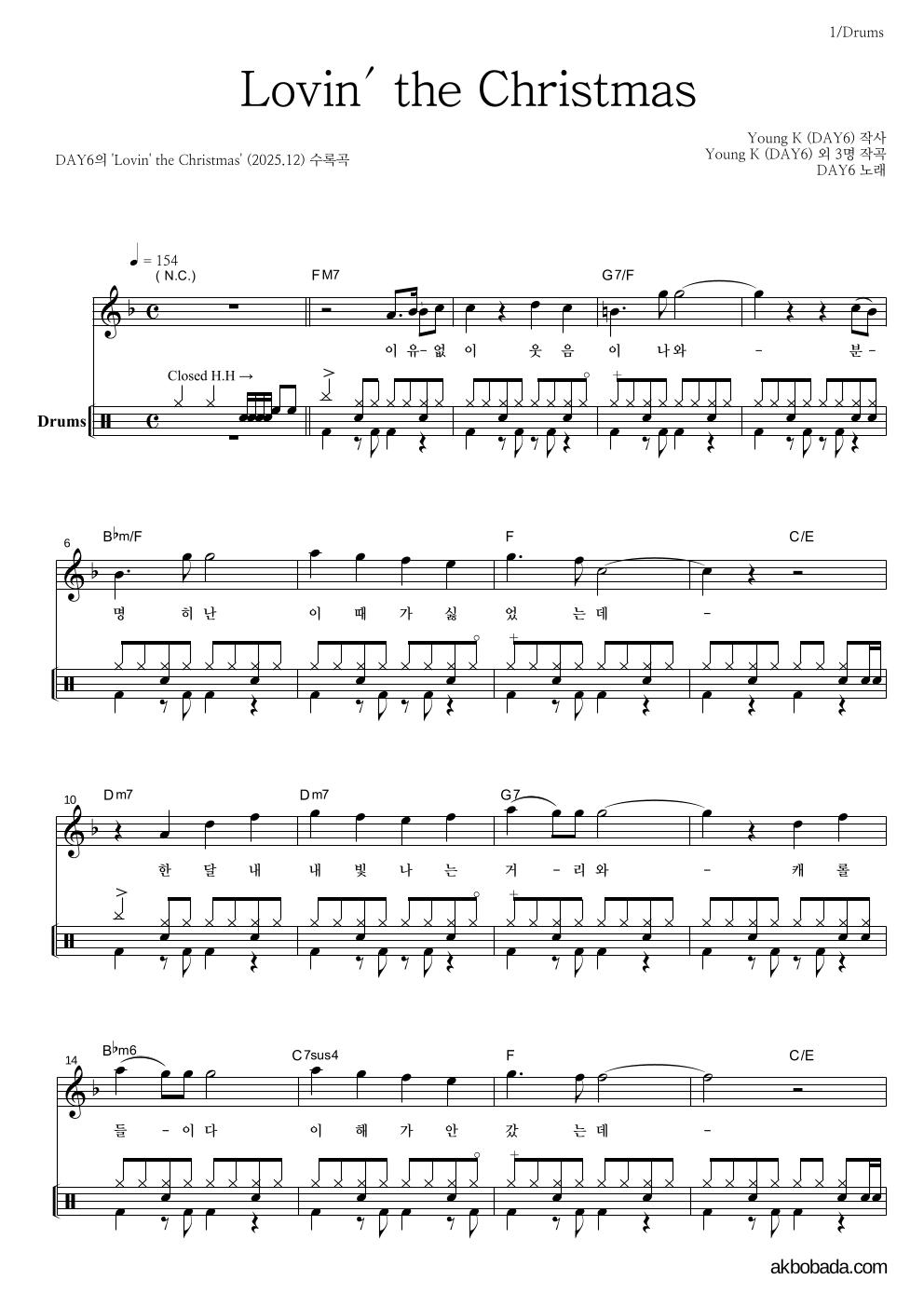DAY6 - Lovin' the Christmas 드럼 악보 