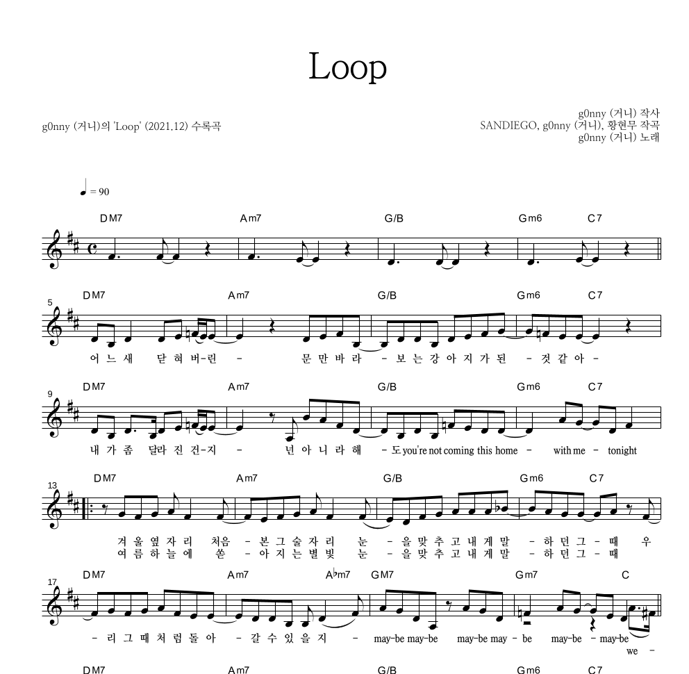 g0nny(거니) - Loop 멜로디 악보 
