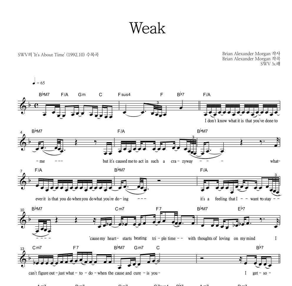 SWV - Weak 멜로디 악보 